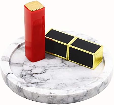 Circular Marble Stone Decorative Tray for Counter, Vanity, Dresser, Nightstand or Desk, Diameter 5-1/2 Inches