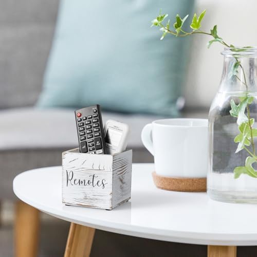 DRASTAR Remote Control Holder, Wood TV Remote Holder, Remote Storage Caddy, Remote Control Organizer (Retro White, 1 Slot)