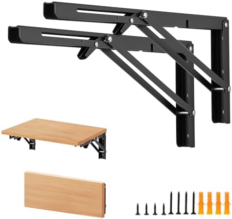 Matte Black Folding Shelf Brackets, 16 Inch, 2 Pack
