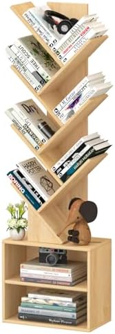 SHEEPAM 10-Tier Tree Bookshelf Floor Standing Narrow Space Storage Bookcase