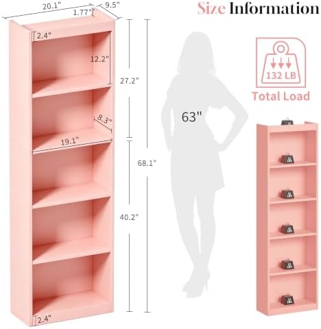 5 Tier Bookshelf,Open Storage Book Shelf,68 Inch Bookcase