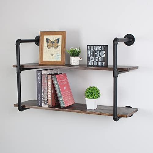 MBQQ Industrial Retro Pipe Shelf 36in 2 Tier Wall Mounted,Rustic Floating Shelves,Farmhouse Kitchen Bar Shelving,Home De