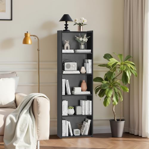 ZENY 5-Tier Shelf Bookcase, Freestanding Wood Storage Display Open Bookshelf for Home Office (Black)