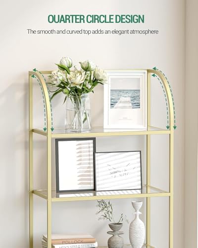 Hzuaneri Bookcase Bookshelf, Tempered Glass Arched Bookshelf