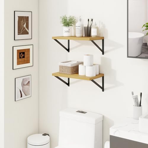 Axeman Deep Floating Shelves, 16'' x 10'' Oak Wall Shelves Set of 2