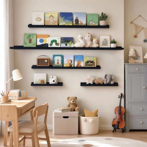 72inch Long Floating Shelves for Wall Decor, 3-Set Shelves with Lip, Black