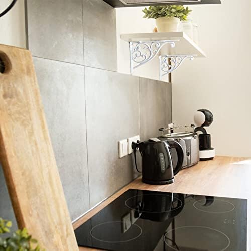 Shelf Brackets 8 Inch 4PCS Heavy Duty White Wall Bracket Baroque Kitchen Decorative Rack Shelves, Including All Hardware