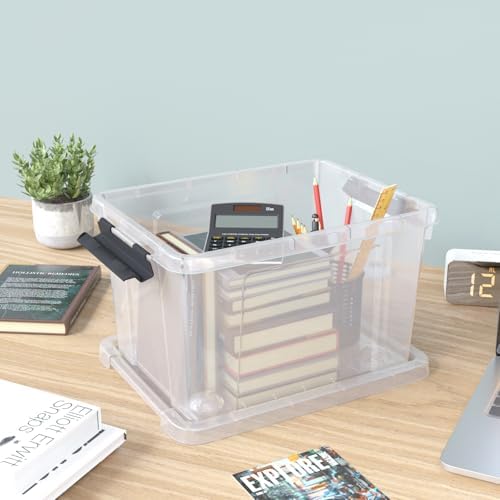 24 Quart Plastic Clear Storage Box with Wheel, 4-Pack Bin with Lid