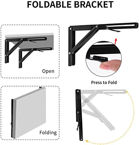 YUMORE 12 Inch Folding Shelf Bracket, Heavy Duty L Bracket, Black, 2 Pack