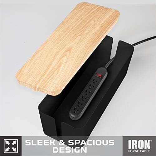 Iron Forge Cable Large Cable Management Box, Black with Wood Top