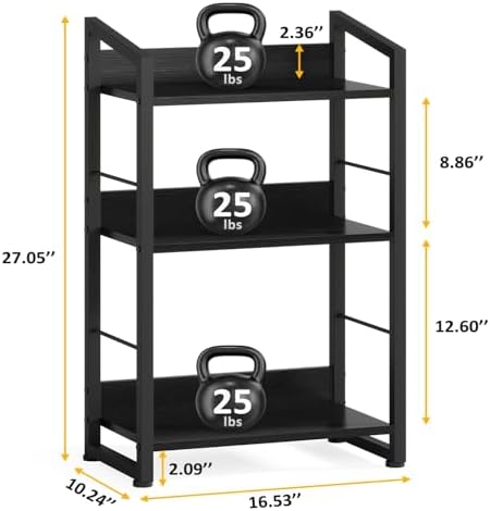 Hosfais Book Shelf Small Bookshelf: 3-Tier Wood Bookcase Industrial Bookshelf with Edge Protection Metal Narrow Bookcase