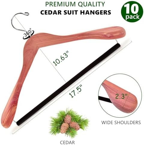 Amber Home 10 Pack Cedar Wood Suit Coat Hangers with Extra Wide Shoulder