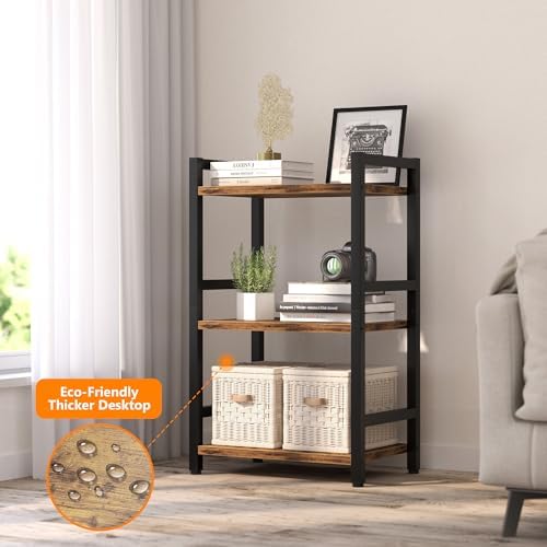 Book Shelf, 3 Tier Bookcase with Steel Frame, Stable Bookshelf Narrow Book Shelves Storage Organizer for Book CD Movie, 