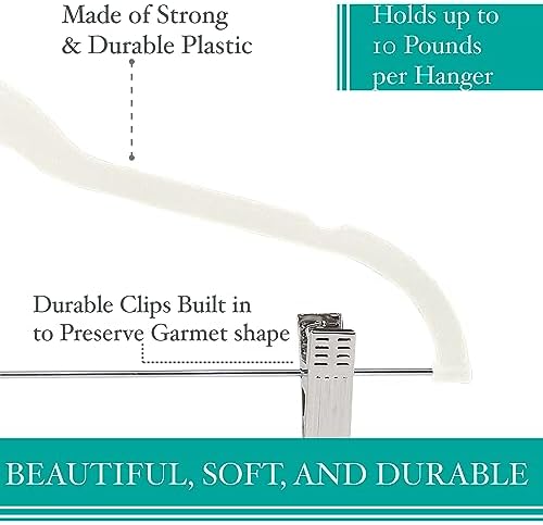 Simplify 24 Pack Velvet Hangers with Clips | Skirt and Pants | Slim Space Saving | Closet Organization | Non-Slip | Prevent Creases | Swivel Neck | Durable | Ivory
