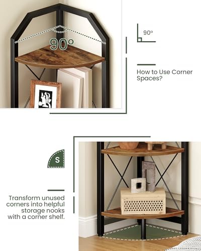 CHOEZON 59.4" Corner Shelf, 5-Tier Industrial Corner Bookshelf, Corner Storage Stand, Plant Stand Display Shelf, Bookcas