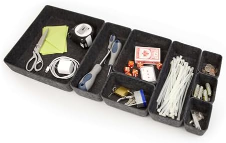 Three by Three Seattle Recycled Felt Storage Bins, Set of 8 (Charcoal)