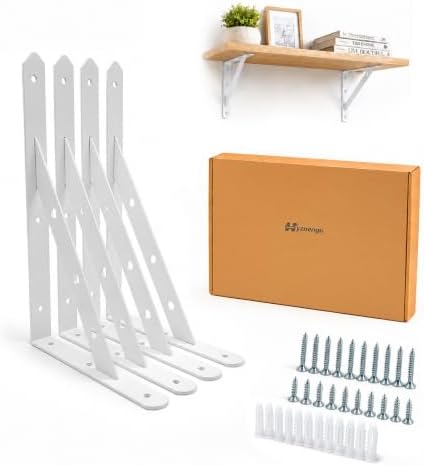 Shelf Brackets Heavy Duty, 4 Pack White 12 inch Floating Shelf Bracket, Max Load 300 lbs of Metal Triangle Decorative Sh