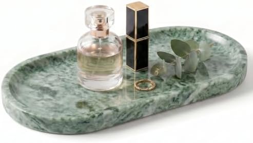 YKAJO Cloud Jade Oval Marble Tray, 9.8x4.7 Vanity Perfume Organizer Dish