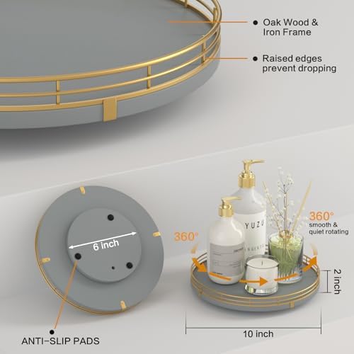 Oroutor 10-Inch Gray Wooden Lazy Susan Spice Organizer for Cabinet