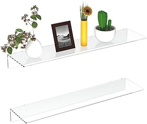 FEMELI 2 PCS 24" Acrylic Floating Shelves, Clear Shelf for Wall Display