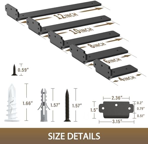 Goovilla Shelf Brackets 12 Inch, 6 Pack Floating Shelf Bracket, Heavy Duty Shelf Brackets for Wood Shelves, Black Metal 