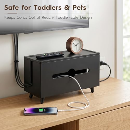 Extra Large Cable Management Box，Wood Cable Organizer Box,Power Strip Box & Organizer for Power Strip, TV Wires & Desk C