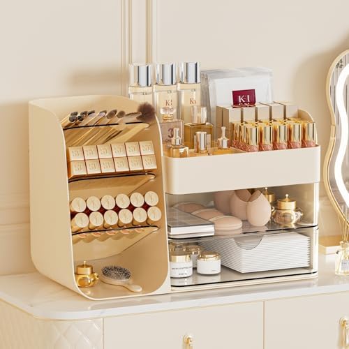 Cute Makeup Organizer Countertop for Vanity Bathroom Organizer, Cream