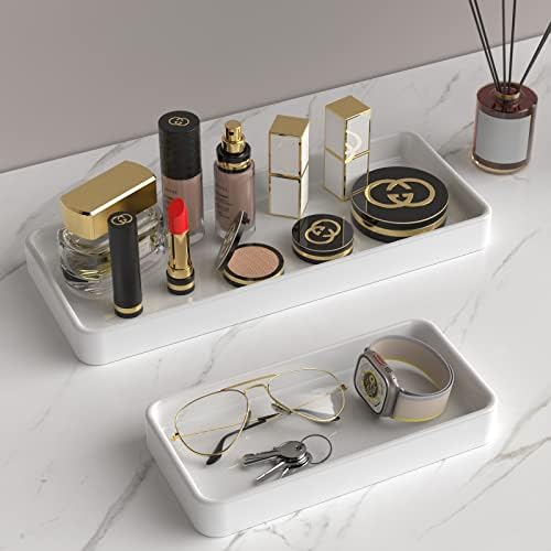 Gurygo 2 Pack 8" Ceramic Vanity Tray - Kitchen Tray for Soap Bottles - Small Rectangular Vanity Tray for Bathroom - Vani