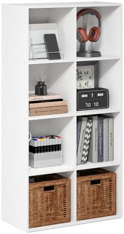 Furinno LUDER Book Shelf, 8-Cube Bookshelf, Bookcase, White