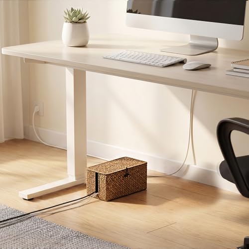 BTSKY Woven Cable Management Box with Lid, Seagrass Cord Organizer with 2 Open Slots for Power Strips & USB Hubs, Under 