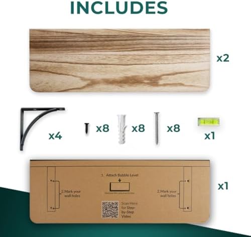 Reinforced Steel Bracket Room Shelves for Bedroom Wall - Easy to Install, Template and Video Included - Wall Mounted Rus