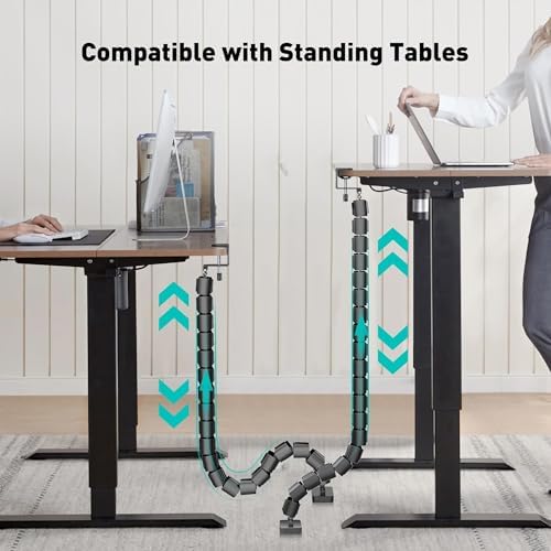 Clamp-On Cable Management Spine, No-Drill Vertebrae Wire Hider for Glass & Wood Standing Desks, Tool-Free Adjustable Des