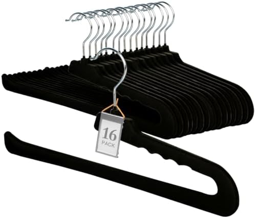 Velvet Pant Hangers Open End,16 Pack Non Slip Black Felt Trouser Hangers