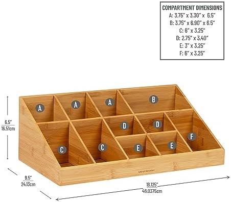 Mind Reader Cup and Condiment Station, Countertop Org, Coffee Bar, Rayon from Bamboo Cup, 18.125"L x 9.5"W x 6.5"H, Brow