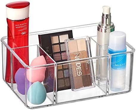 Amazing Abby - Glamour - Acrylic 5-Compartment Makeup Organizer (1-Pack), Transparent Plastic Beauty Supply Holder, Perf