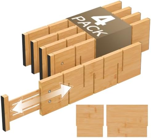 Deep Drawer Dividers For Clothes,Expandable Drawer Organizer (4, Long)