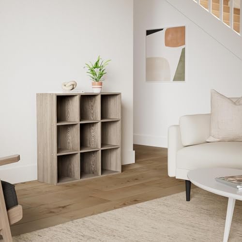 Nouva 9 Cube Storage Organizer Shelf with 5 Removable Back Panels Freestanding 3-Tier Open Wood Bookshelf for Home, Offi