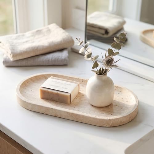 Natural Italian Travertine Tray Oval Decorative Marble Vanity Tray