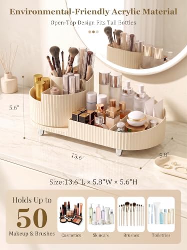 Booklov Rotating Makeup Organizer for Vanity Countertop, Cream