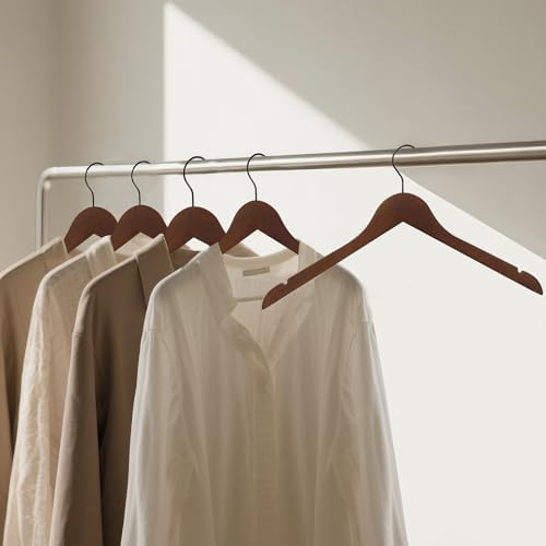 Wooden Top Hangers with 360° Swivel Hook, Walnut, 96-Pack