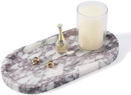 Koville Real Luxurious Natural Marble Vanity Tray, 10"x5" Calacatta Viola Marble Catchall Tray for Bathroom, Stone Perfu