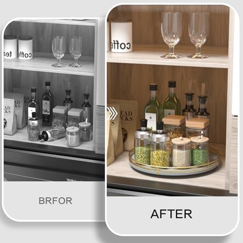 Oroyutor 13-Inch Gray Wooden Lazy Susan Spice Organizer with Gold Rail