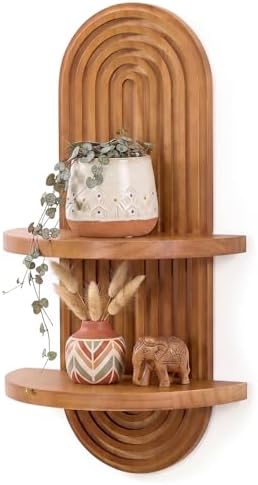 Boho Wall Decor Shelf, Mid Century Modern Plant Floating Shelves Oak