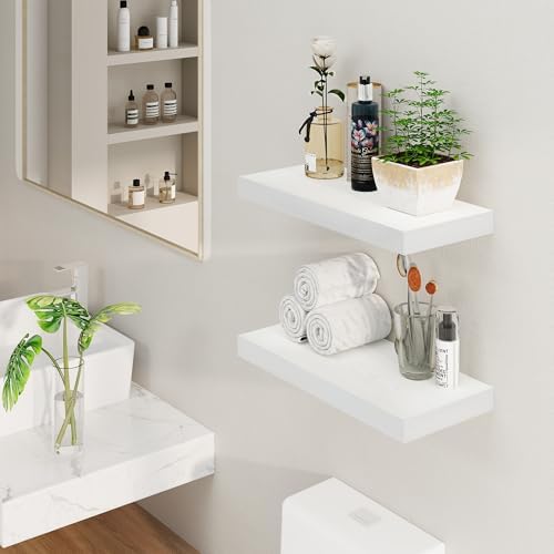 Fun Memories White Floating Shelves, 8 Inch Deep Wall Shelves Set of 2, Rustic Deep Shelves for Wall Storage, 24 x 8 Flo