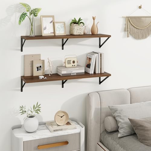 Axeman Deep Floating Shelves, 36'' x 10'' Walnut Wall Shelves Set of 2
