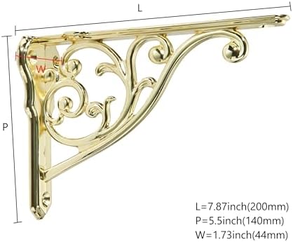 Ornate Decorative Shelf Brackets 8 inch Small Wall Mounted Shelving Bracket 4 Pack Polished Brass Vintage Shelf Bracket 