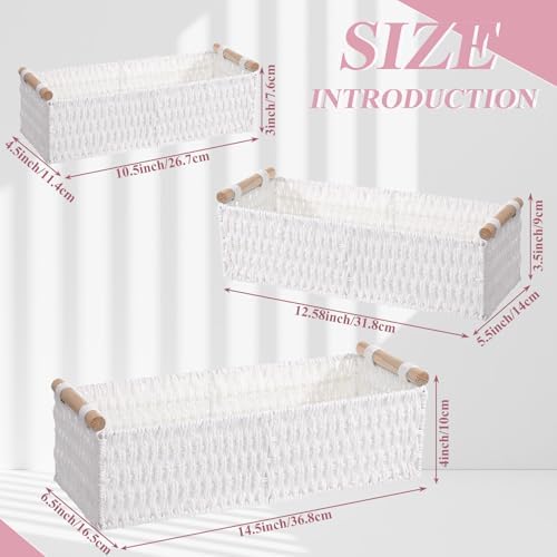 Boao 3 Pcs Boho Storage Wicker Baskets Handmade Woven Decorative Paper Rope Baskets for Organizing with Handle Counterto