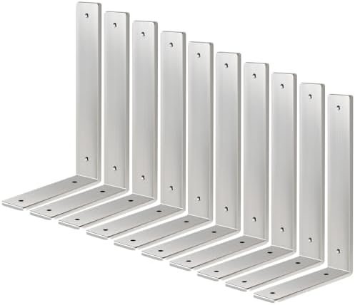 Floating Shelf Bracket Stainless Steel 6 Inch, 10 Pack Heavy Duty Shelf Brackets, Wall Shelf Bracket for DIY Decorative 