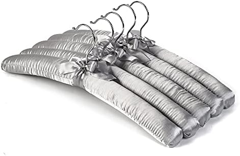 Grey Satin Padded Sweater Hangers 5 Pack, Blouse Hanger with Thick & Soft Foam for Bridal Wedding Dress Lingerie, Smooth