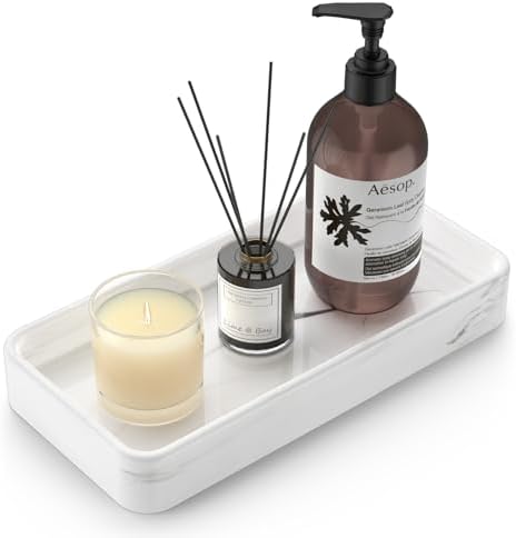 Gurygo 8" Ceramic Bathroom Vanity Tray for Kitchen Counter - Kitchen Soap Tray - Rectangular Ceramic Trays for Bathroom 